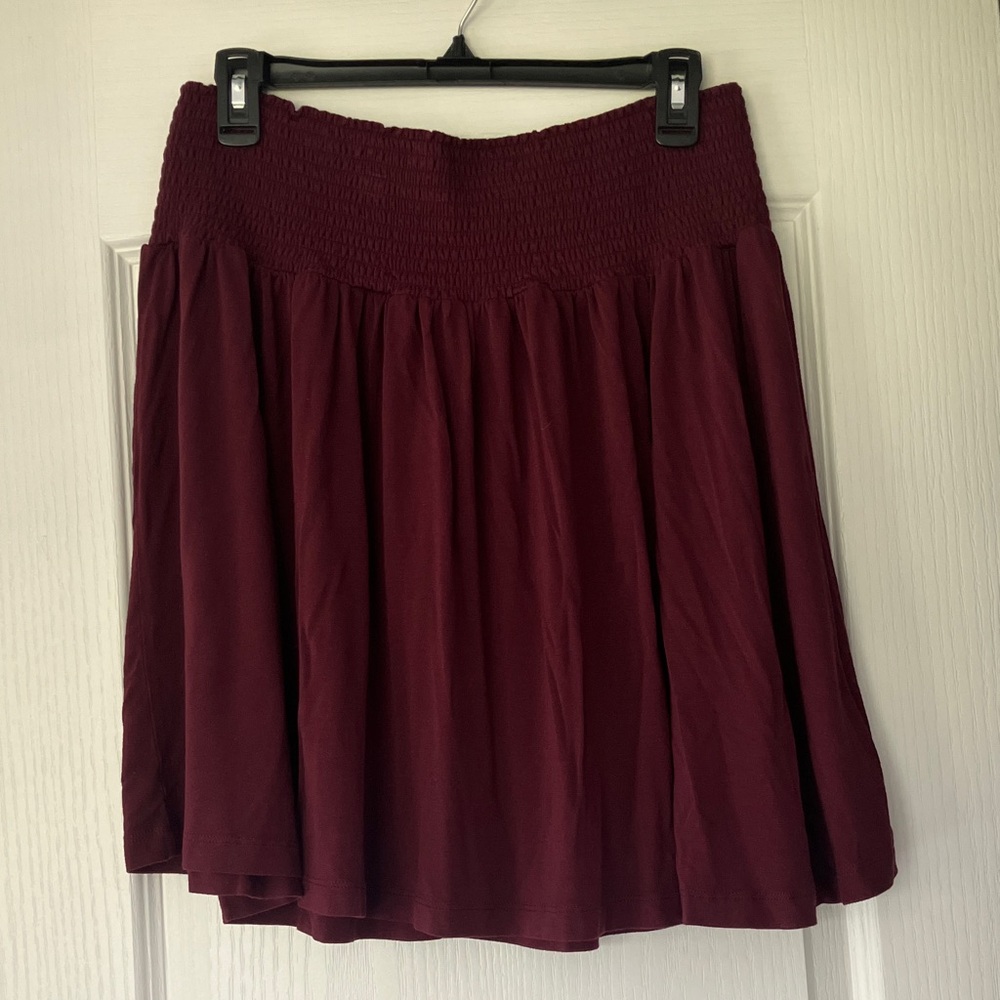 H&M Burgundy Smocked Waist Circle Skirt